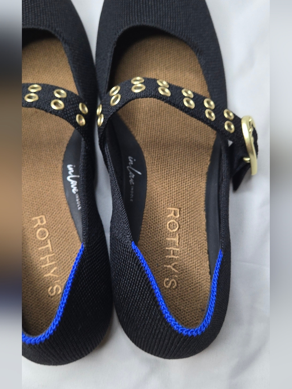 Rothy's Black The Ballet Mary Jane Flats Gold Buckle and Strap Women's 7 - Picture 8 of 12